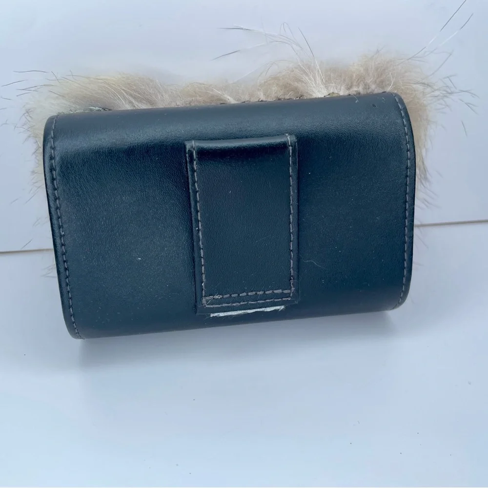 Fur Coyote Belt Purse Coin Purse Mini Wallet Leather Black Handmade USA